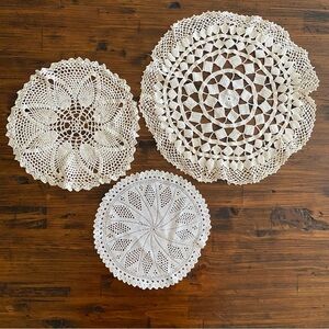 Vintage Lace Crochet Doily Cream Off White Beige Doilie Cottagecore set of 3